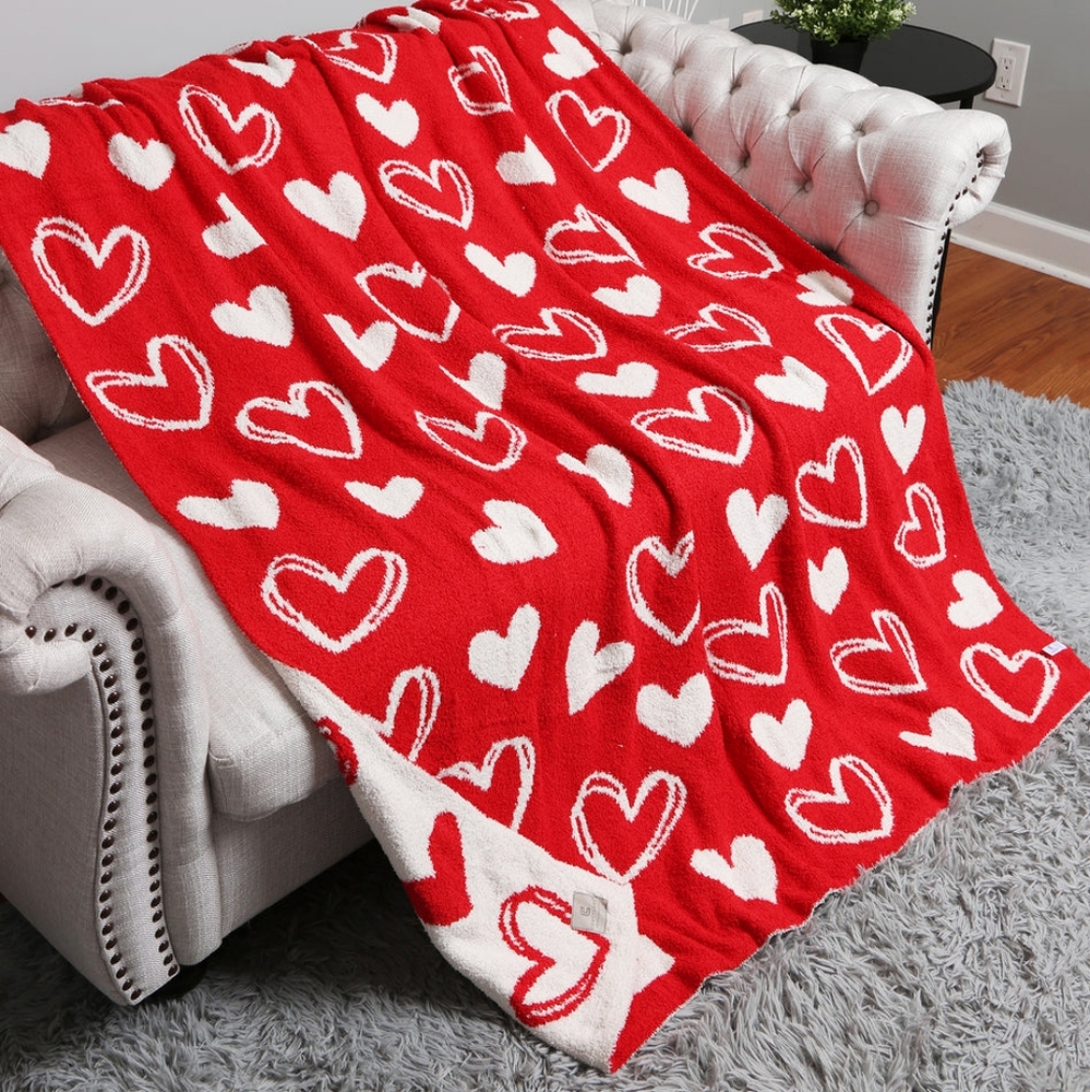 White Red Heart Pattern Design Style Stylish Cozy Cute Statement Throw Blanket
